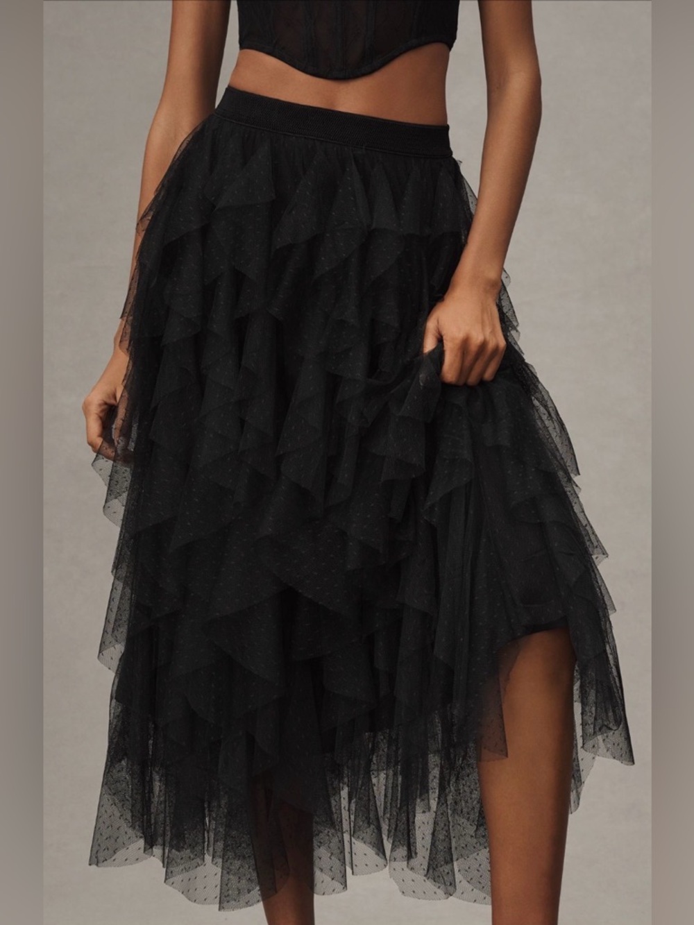 Anthropologie Chéri Ruffled Tulle Midi Skirt Size M